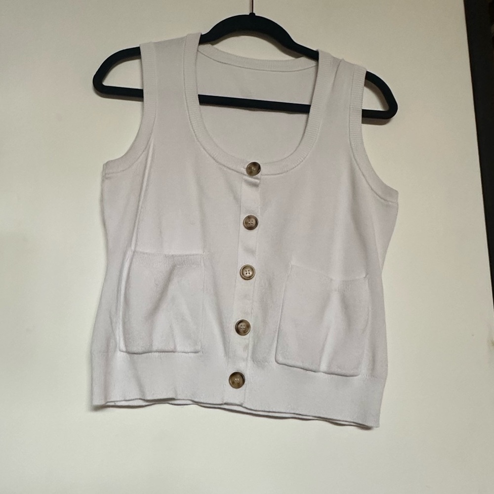 White Sleeveless Button-Up Top